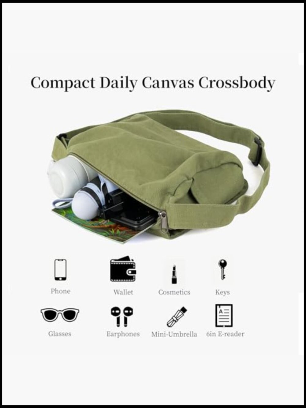 Small Canvas Crossbody Bag Cute Mini Messenger Purse Adjustable Strap - Picture 6 of 7